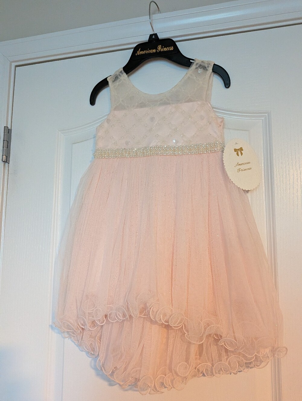 American Princess Light Pink Tulle Formal Dress with Beaded Waist
